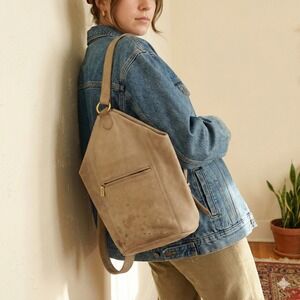 Vintage Coach Sonoma Flat Pack Sling Bag Tan Nubuck Leather Purse FLAWED